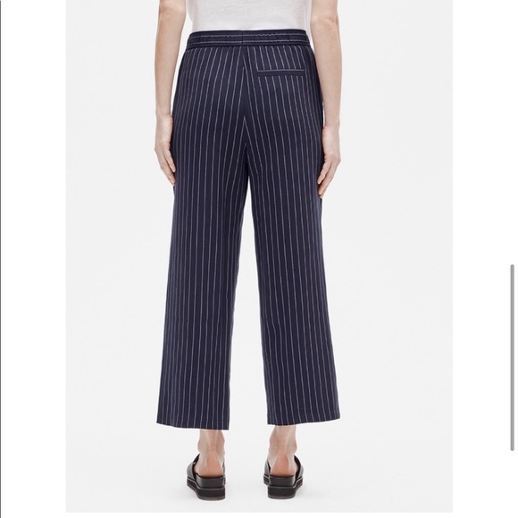 NWOT Petite Eileen Fisher Navy Pinstriped Wide-Leg Cropped Pant - Picture 2 of 6